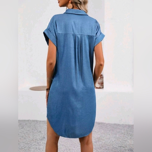NEW Chic Button Down Shirt Dress Chambray Denim Blue - Picture 5 of 7